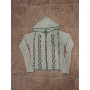 Vtg Free People Cardigan Sweater Sz S Wool Blend Hooded Full Zip Boho Cozy Ski